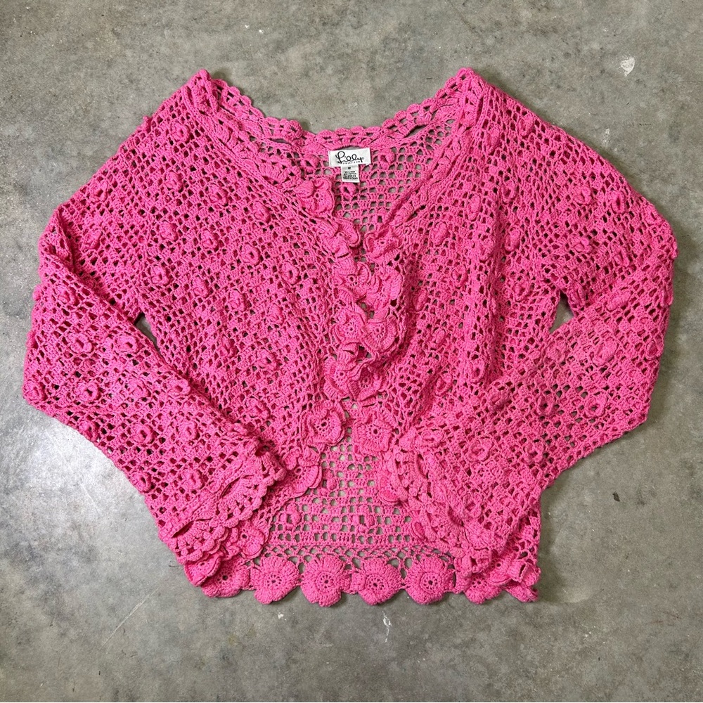 pink lilly pulitzer crochet cardigan